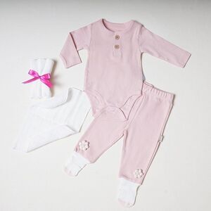 100% Cotton Baby Bodysuit & Pants Set Organic Cotton Pink Wooden Buttons